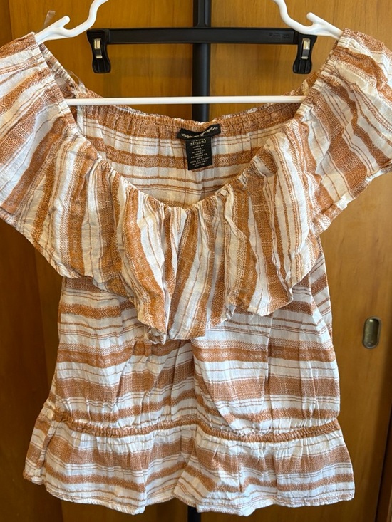 Wrangler Retro Tops - Wrangler Reto and White Striped Off-Shoulder Ruffle Blouse